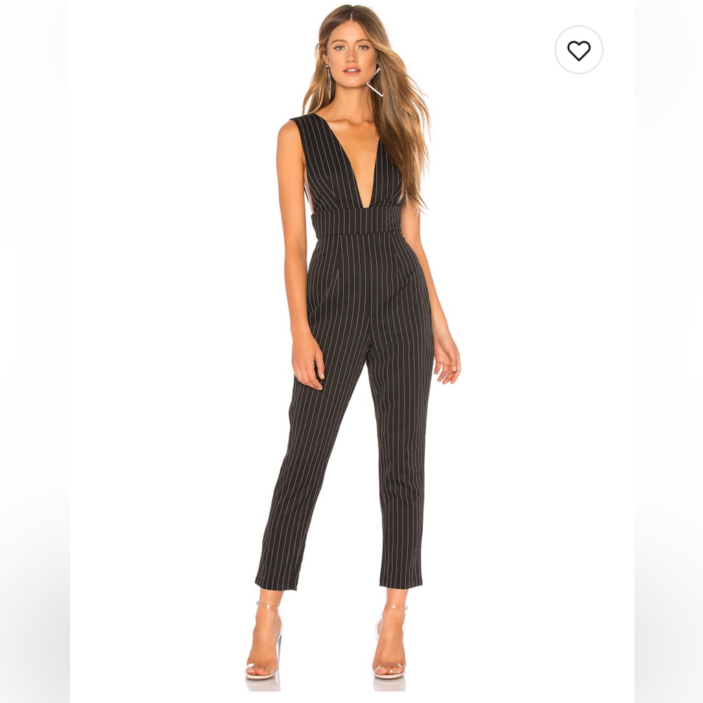 Nwt By The Way. Gloria Deep V Jumpsuit Xs Black Pin Stripe From Revolve